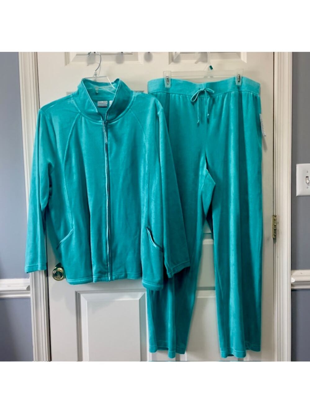 Kim Rogers Essentials Teal Velour Tracksuit Set 2X Jacket Pants NWT Comfy Cozy